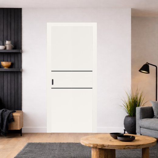 Складная дверь книжка Optima Porte двухстворчатая глухая Неаполь 203 с черной ABS кромкой с 4х сторон (Бежевый)
