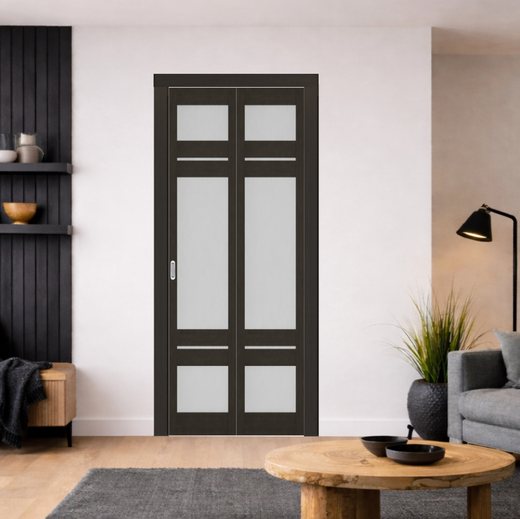 Складная дверь книжка Optima Porte остекленная Турин 532.22222 (Венге / стекло Сатин)