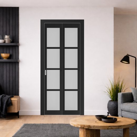 Складная дверь книжка Optima Porte остекленная Турин 540.2222 (Антрацит / стекло Сатин)