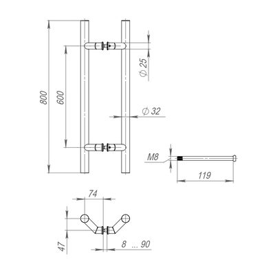Ручка-скоба PULL.PH32/800.45 INOX 304 (PH-45-32/800-INOX), фото 3
