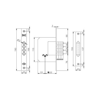 Замок врезной крестообразный 189/4MF (52 mm) (латунь), 5 кл., фото 3