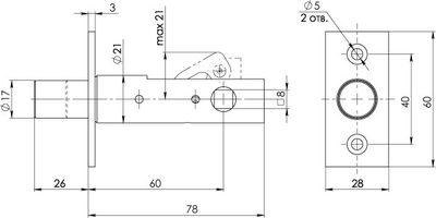 Задвижка врезная DB-PRO.860 (DB 860) CP 60мм, фото 2