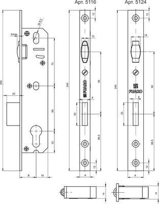 Корпус узкопрофильного замка с роликовой защёлкой PROF5116-40 CP хром, фото 3