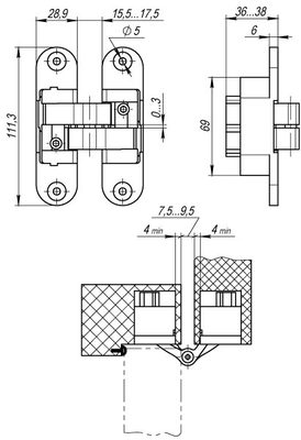 Петля Armadillo скрытой установки U3D6200L SG левая (Architect 3D-ACH 60) мат. золото 60 кг, фото 3