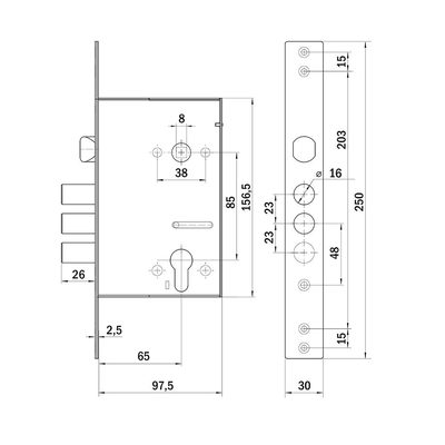 Корпус врезного замка c защёлкой MDV30C-816 CP (V30/C) CP хром тех.уп., фото 3