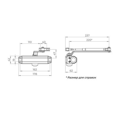 Доводчик дверной DCTR50-100 (TDR-100) 50-100кг BL черный, фото 3