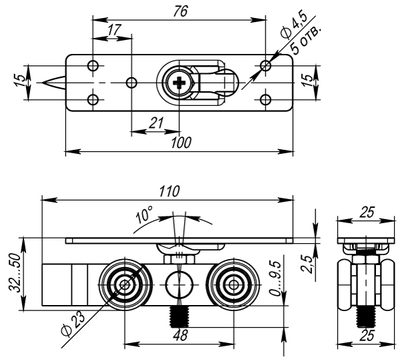 Комплект роликов для раздвижных дверей SLD.Comfort.SET.rollers/80 (Comfort 80/4 kit), фото 3
