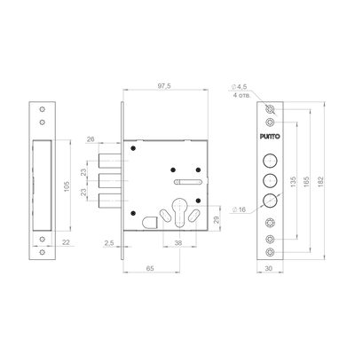 Корпус врезного замка цилиндровый MDV30/C-65.00 CP хром тех.уп., фото 2
