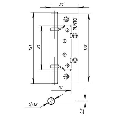 Петля универсальная без врезки IN5200W CP (200-2B 125x2,5) хром, фото 3