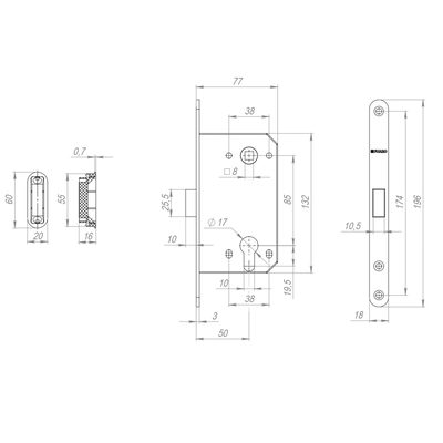 Корпус врезного замка MAGNM85C-50/BL INOX SN-3 матовый никель (блистер), фото 3