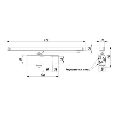 Доводчик дверной со скользящей тягой DCSLIDER85 BL, фото 3