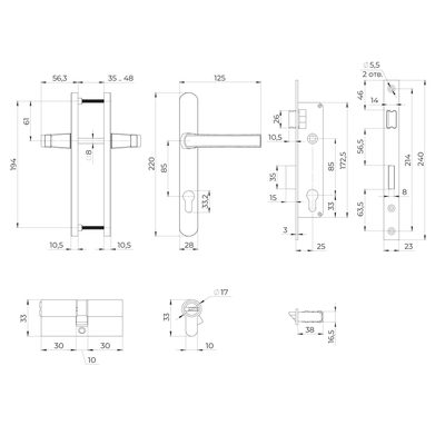 Корпус Ajax цилиндровый в комплекте с ручкой KIT GATE-2585/24 BL черный, фото 3