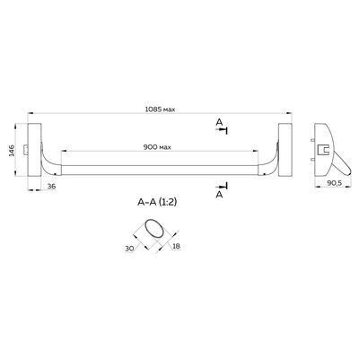 Ручка-штанга нажимная AP.1900B push-bar накладная для одно/двуствор. проф. дверей, фото 3