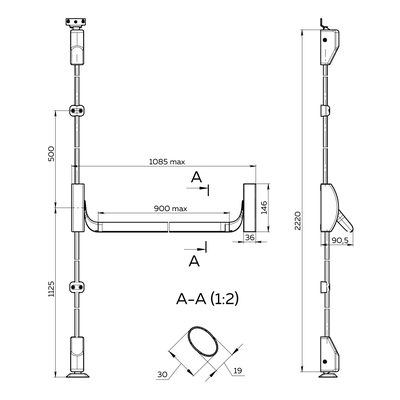 Ручка-штанга нажимная AP.1900C push-bar с тягами для двухстворчатых проф. дверей SL серебро, фото 3
