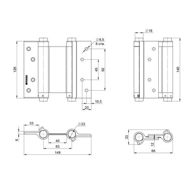 Пружинная двусторонняя (барная) петля DSH5 (125х86х1,5) INOX 201 SN мат. никель (блистер), фото 3