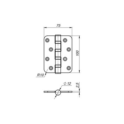 Петля универсальная IN4400U-R10 SN (4BB-R10 100x75x2,5) мат. никель, фото 3