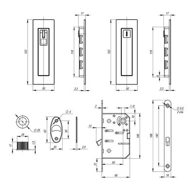 Защелка с ручками для раздвижных дверей SH.URB153.KIT011-BK (SH011 URB) BPVD-77 вороненый никель, фото 3