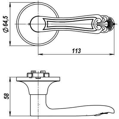 Ручка защелка DK637 AB-ET (6037 AB-E) (кл./фик.) бронза, фото 3