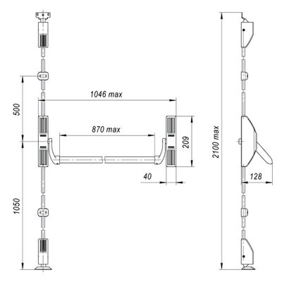 Ручка-штанга нажимная AP.1700C push-bar (ANTI-PANIC 1700С) с тягами для двухстворчатых дверей, фото 3