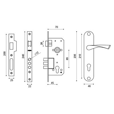 Замок цилиндровый в комплекте с ручкой LOCKSET90.CRONA.4585-3 (KIT P90 4585/3 CRONA) SN мат.никель, фото 4