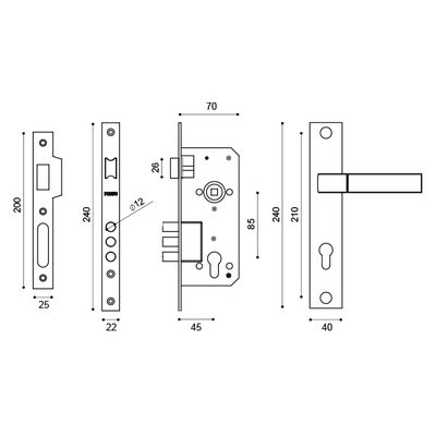 Замок цилиндровый с ручкой LOCKSET90.ORION.4585-3 (KIT P90 4585/3 ORION) SN/CP мат.никель/хром, фото 4