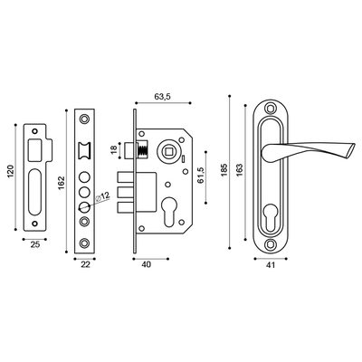 Замок цилиндровый в комплекте с ручкой LOCKSET15.CRONA.4061-3 (KIT P15 4061/3 CRONA) AB бронза, фото 4