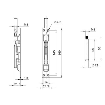 Задвижка торцевая RIGEL-set/160-210 D12x60mm в комплекте с ригелем, фото 3
